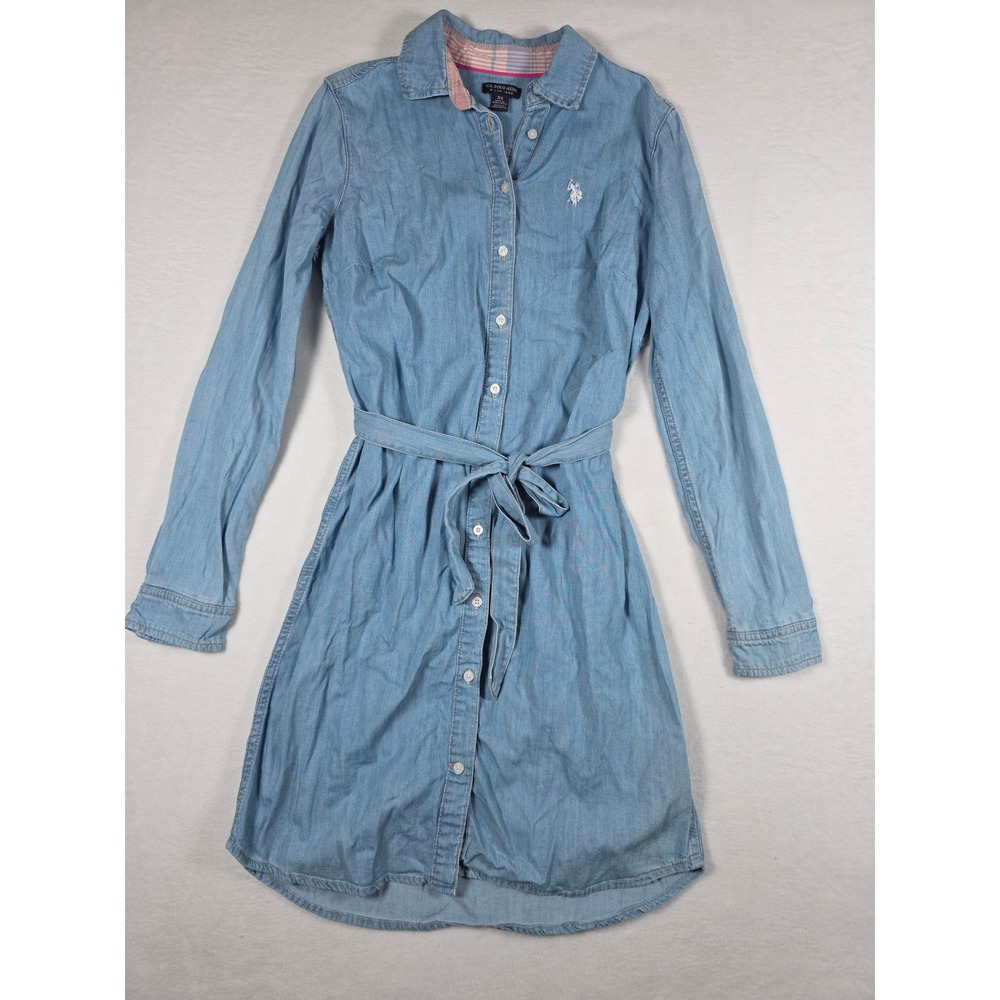 Chambray Denim Shirt Dress Belted XS Blue Preppy Casual Western Autumn Fall